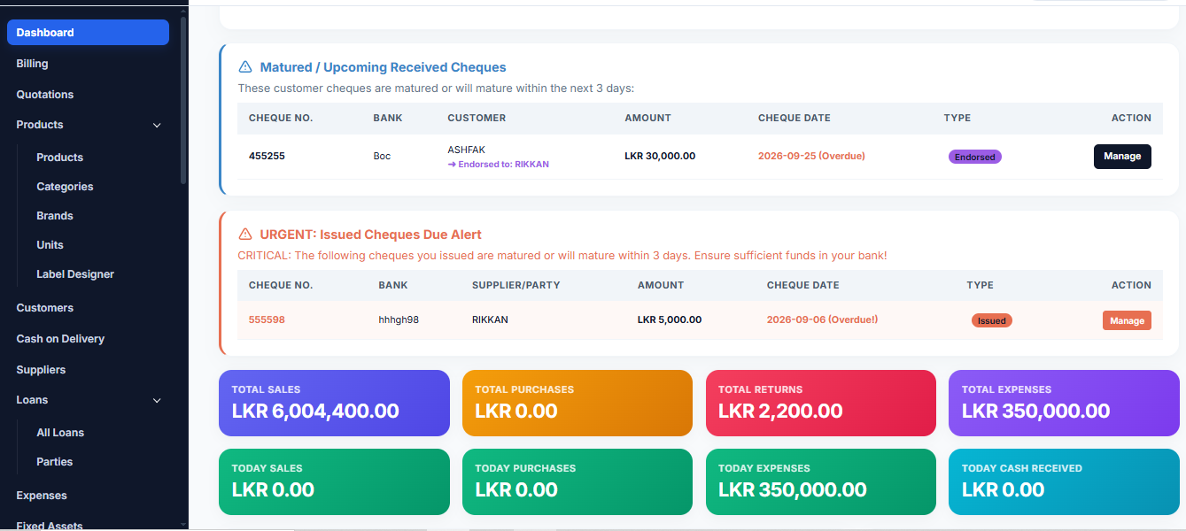BANKAI POS business dashboard