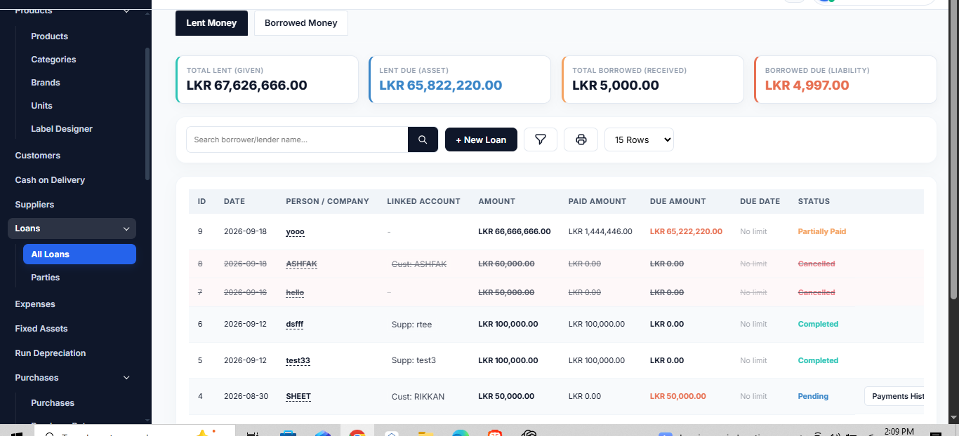 BANKAI POS loan management screen